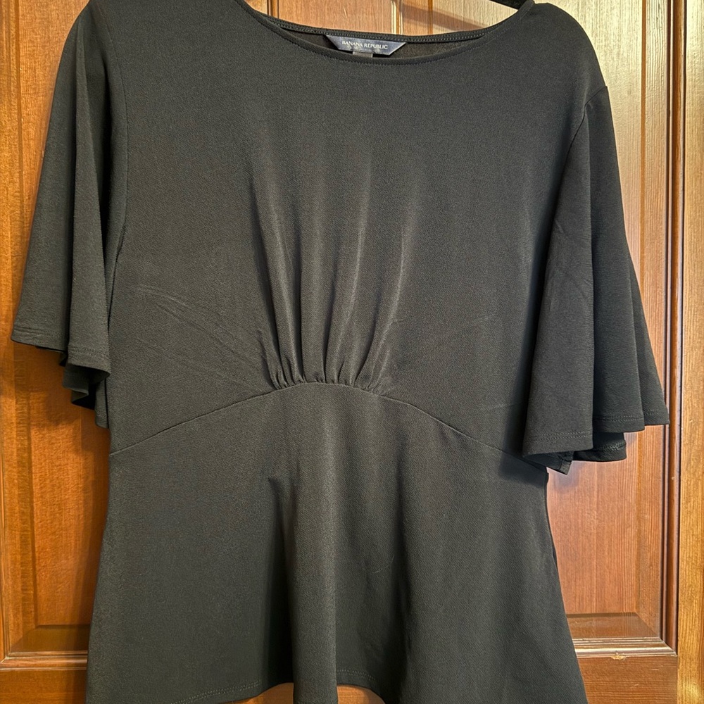 Banana Republic Black Flutter Sleeve Blouse